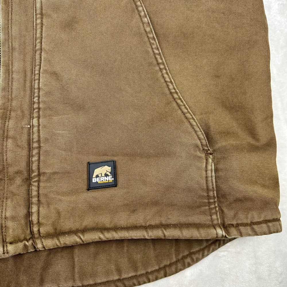 Berne Mens 2XL Brown Duck Canvas Sherpa Lined Workwear Vest Full Zip V-Neck - Picture 9 of 16